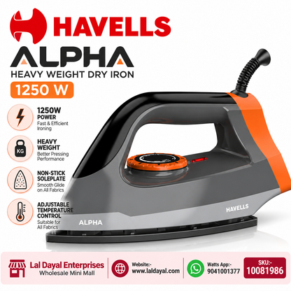 Havells Alpha Heavy Weight Dry Iron with Non-Stick Soleplate