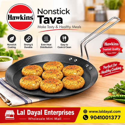Hawkins Futura Nonstick Flat Tava 26 cm (4.88 mm Thick) – Stay-Cool Stainless Steel Handle (NFT26)