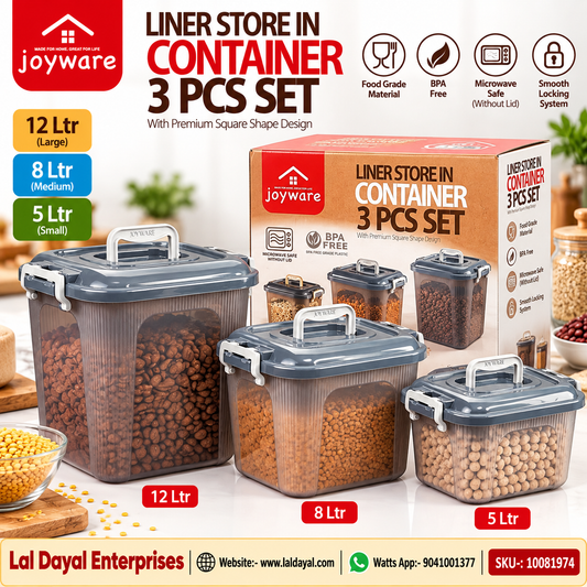 Joyware Square Kitchen Storage Container Set of 3 – 12L, 8L & 5L