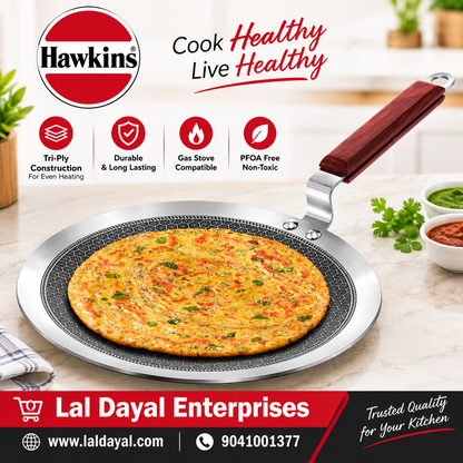 Hawkins Tri-Ply Stainless Steel Paratha Tava with Shielded Nonstick, 26 cm (NSPT26)