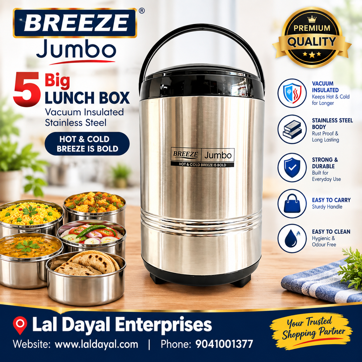 Breeze Jumbo 5 Vacuum Insulated Stainless Steel Lunch Box