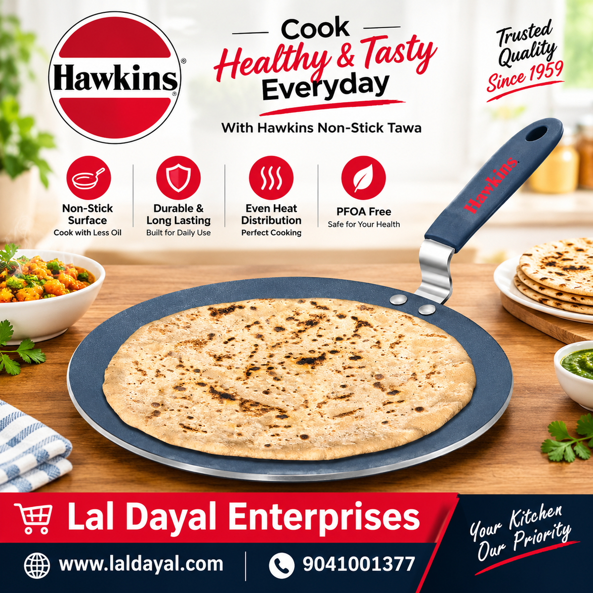 Hawkins Ceramic Nonstick Tava, 28 cm Diameter, 4.88 mm Extra Thick (ICT28)