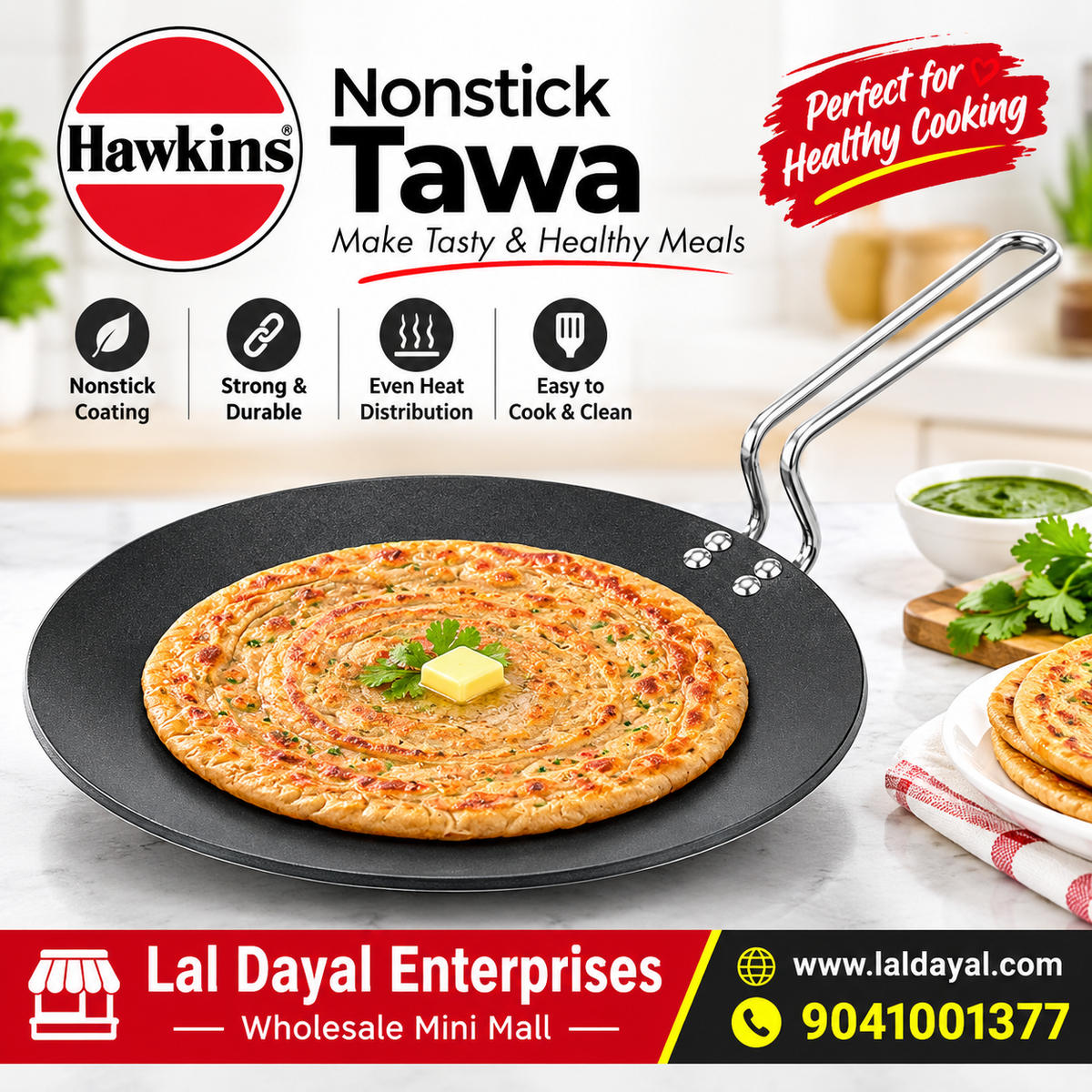 Hawkins Futura Nonstick Tava (Griddle) 26 cm (4.06 mm Thick) – Stay-Cool Stainless Steel Handle (NT26)