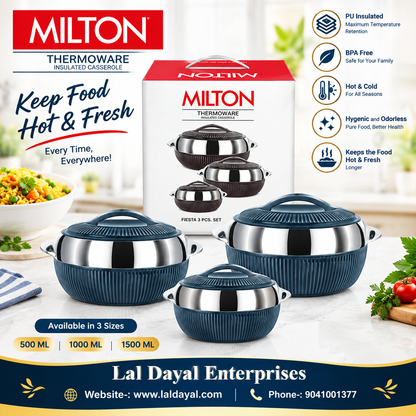 Milton Fiesta Thermoware PU Insulated Casserole Set of 3 (500ml, 1000ml, 1500ml)