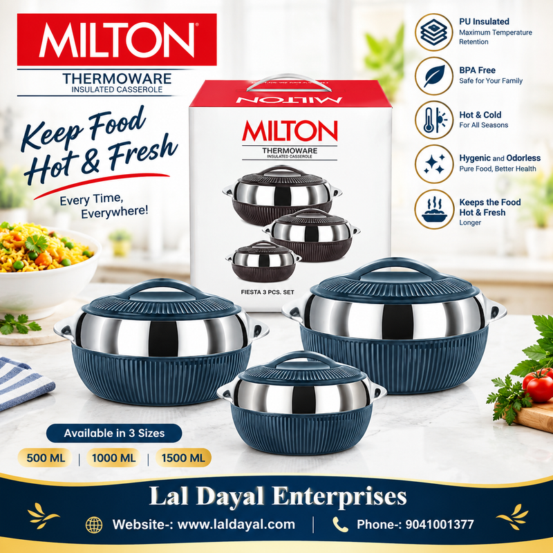 Milton Fiesta Thermoware PU Insulated Casserole Set of 3 (500ml, 1000ml, 1500ml)