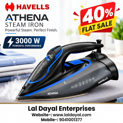 Havells Athena 3000W Steam Iron – Smart i Sense Technology | Anti-Drip | Ceramic Soleplate