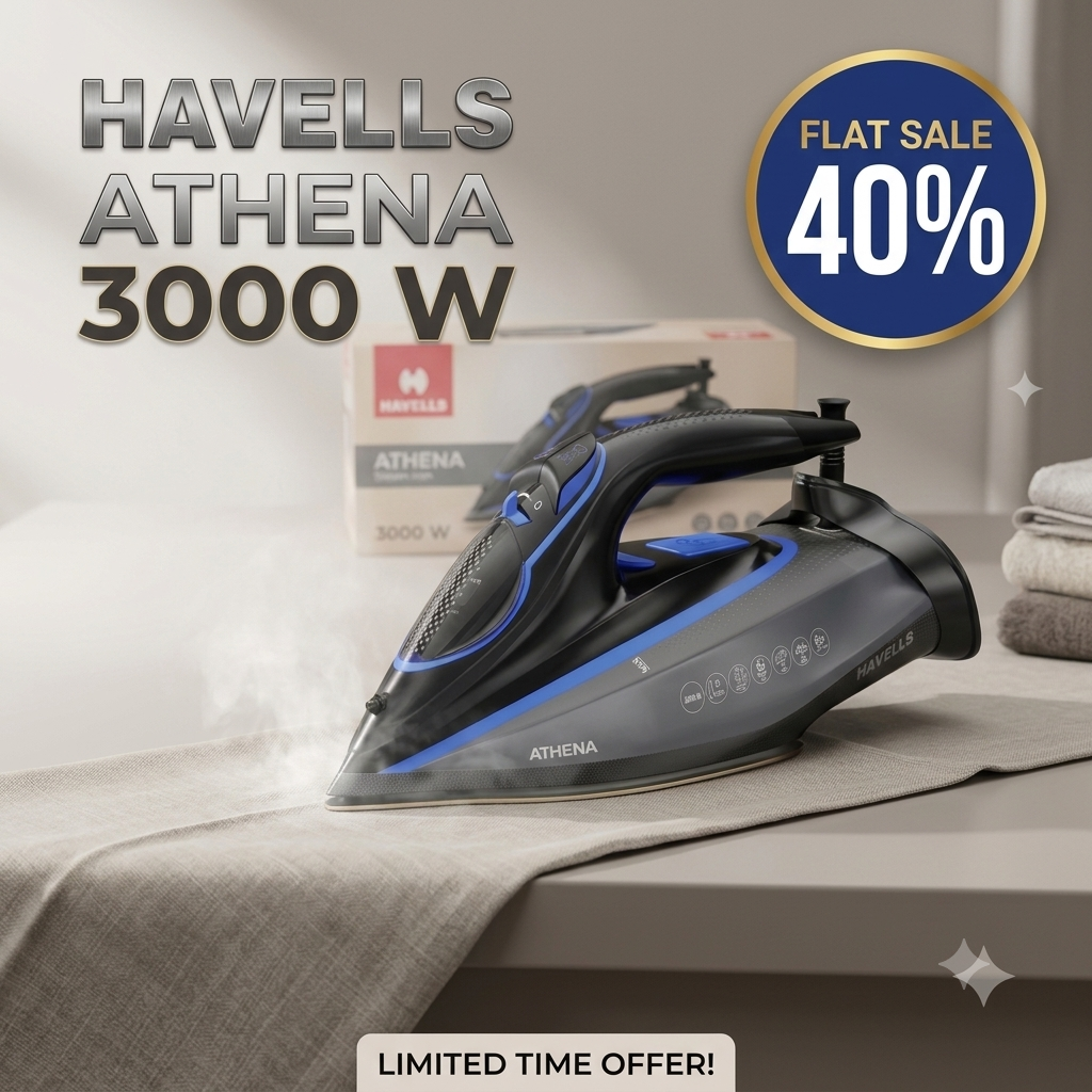 Havells Athena 3000W Steam Iron – Smart i Sense Technology | Anti-Drip | Ceramic Soleplate