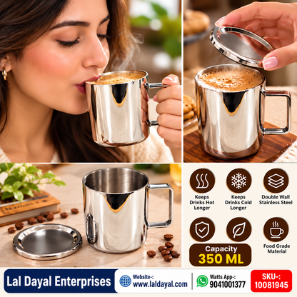 Shri & Sam Anaya Double Wall Stainless Steel Coffee Mug with Lid (350 ml)