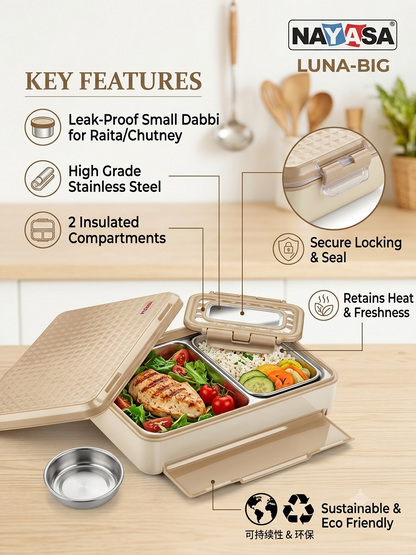 Nayasa Luna Big Insulated Steel Lunch Box with Small Dabbi
