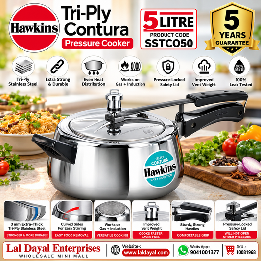 Hawkins Tri-Ply Contura 5 Litre Stainless Steel Pressure Cooker (SSTCO50)