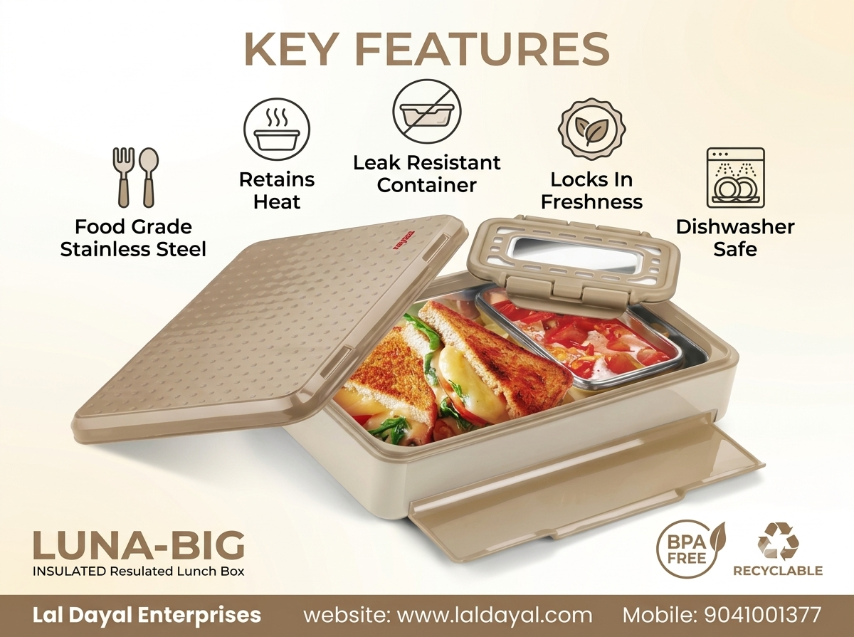 Nayasa Luna Big Insulated Steel Lunch Box with Small Dabbi