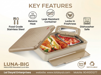Nayasa Luna Big Insulated Steel Lunch Box with Small Dabbi