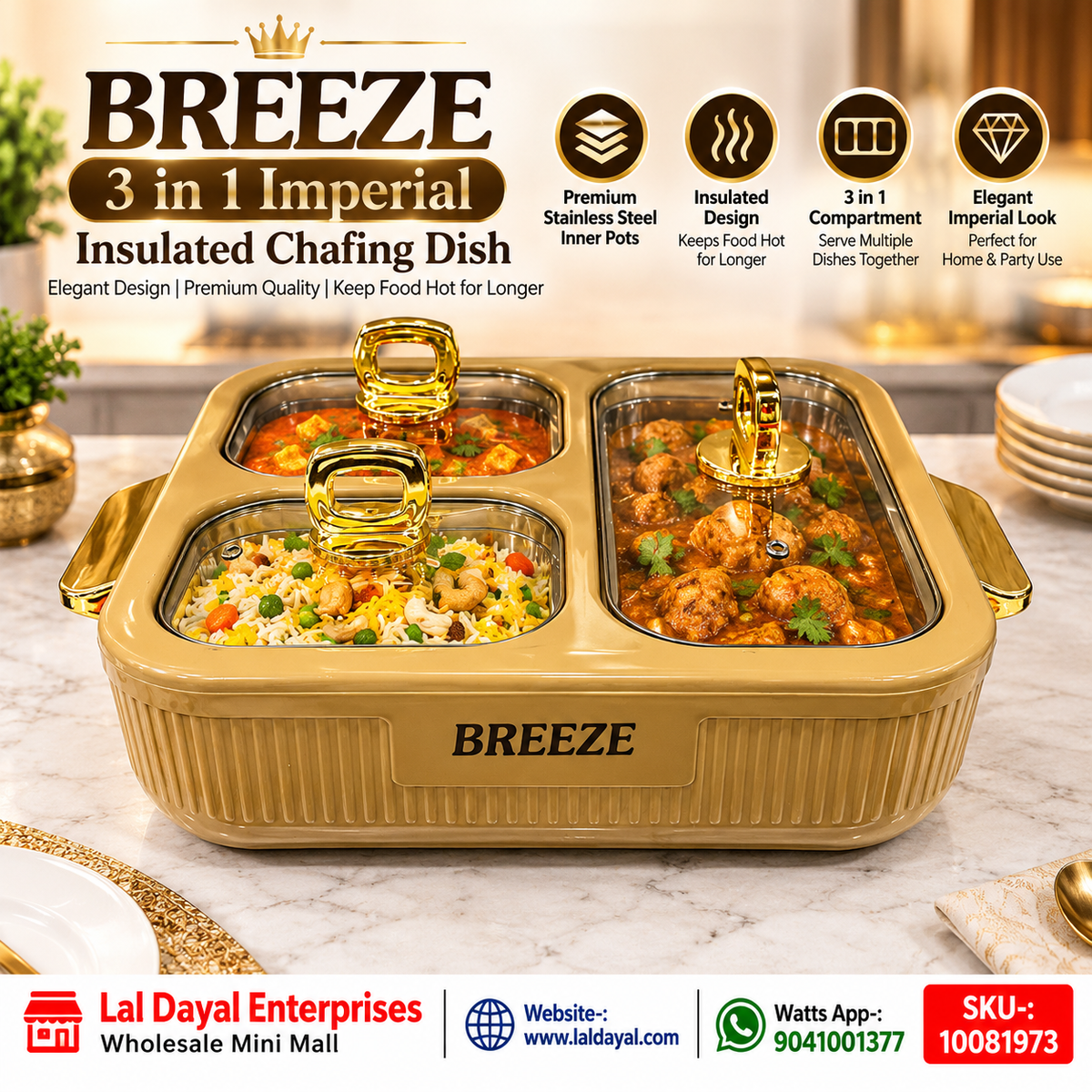 Breeze Imperial 3-in-1 Insulated Chafing Dish