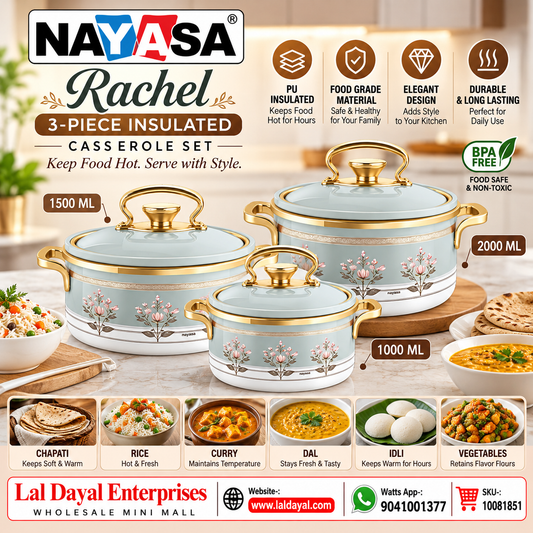 Nayasa Rachel 3-Piece Insulated Casserole Set (1000 ml, 1500 ml, 2000 ml)