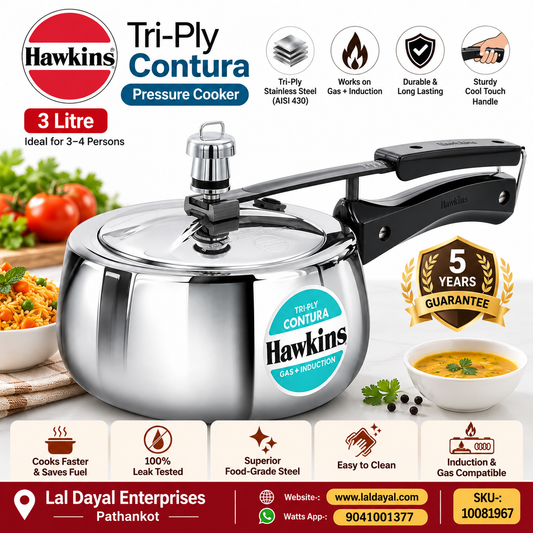 Hawkins Tri-Ply Contura Stainless Steel Pressure Cooker, 3 Litre | Gas & Induction Compatible (SSTCO30)