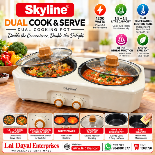 Skyline Dual Zone Electric Cooker & Food Warmer – Double Hot Pot