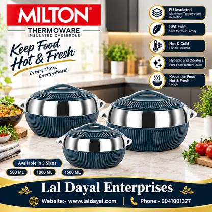 Milton Fiesta Thermoware PU Insulated Casserole Set of 3 (500ml, 1000ml, 1500ml)
