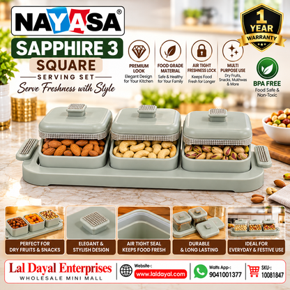 Nayasa Sapphire Square Serving Set with 3 Lidded Containers & Tray