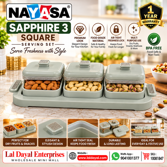Nayasa Sapphire Square Serving Set with 3 Lidded Containers & Tray