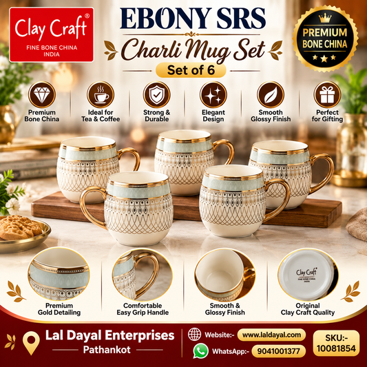 Clay Craft E-608 Charlie Bone China Coffee Mugs, Gold-Tone Lattice Design (Set of 6)