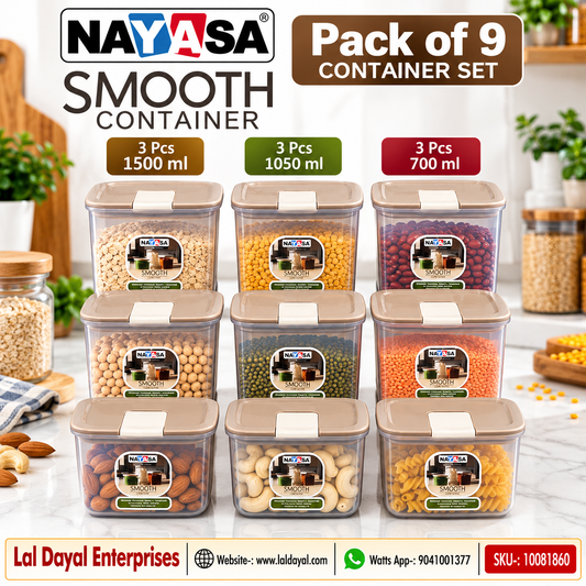 Nayasa Smooth Kitchen Storage Container Set of 9 | 700, 1050 & 1500 ml