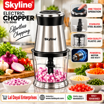 Skyline Electric Chopper VTL-9045 – 400W Powerful Motor with Stainless Steel Blades