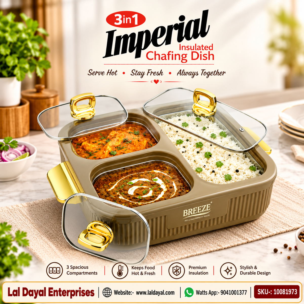 Breeze Imperial 3-in-1 Insulated Chafing Dish