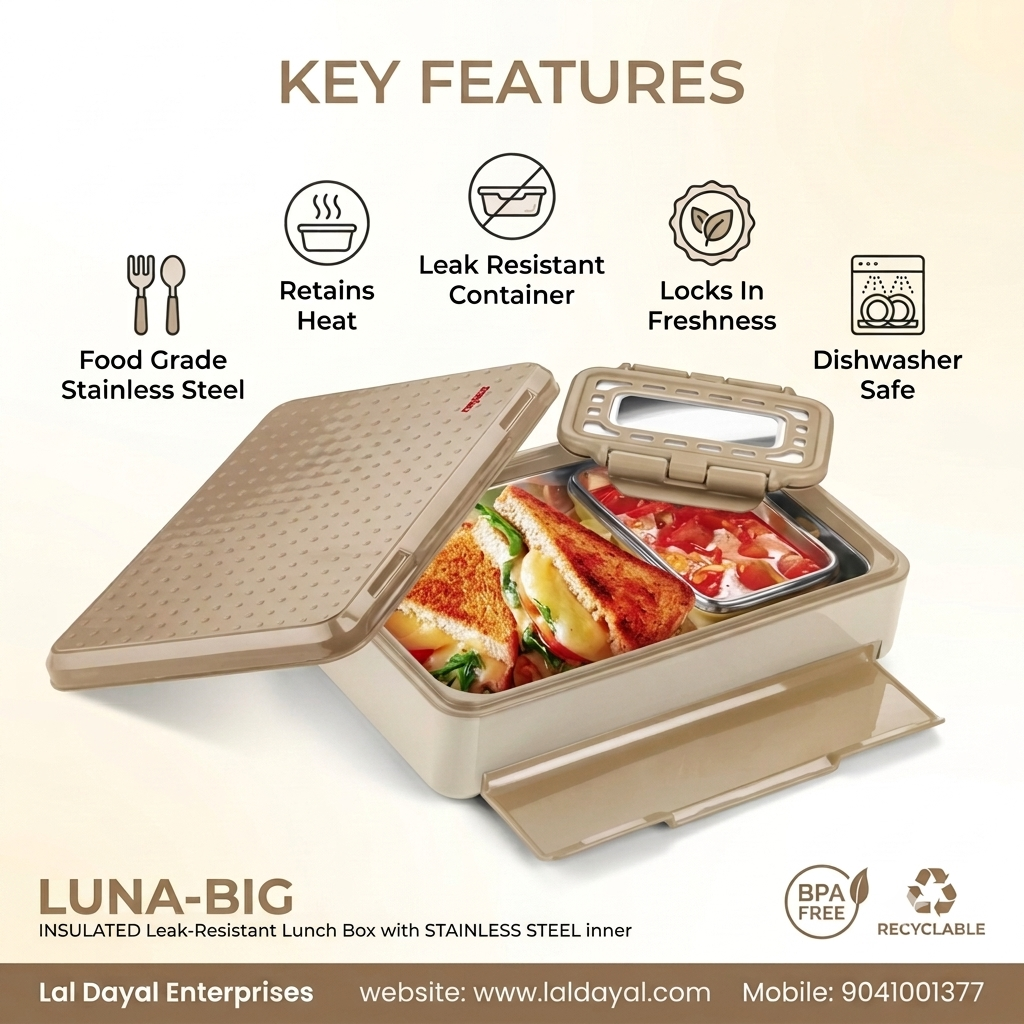 Nayasa Luna Big Insulated Steel Lunch Box with Small Dabbi