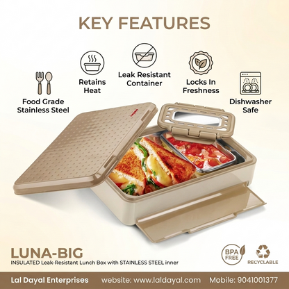 Nayasa Luna Big Insulated Steel Lunch Box with Small Dabbi