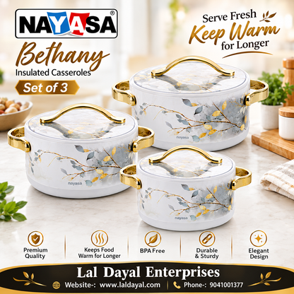 Nayasa Bethany Premium Insulated Casserole Set of 3 (1000ml, 1500ml, 2000ml)