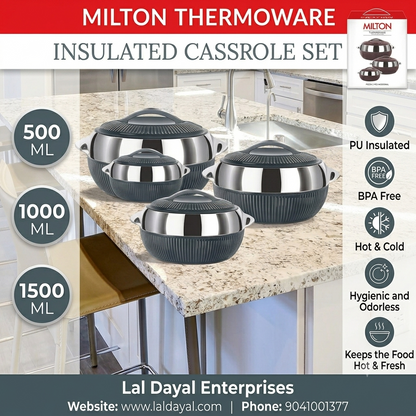 Milton Fiesta Thermoware PU Insulated Casserole Set of 3 (500ml, 1000ml, 1500ml)