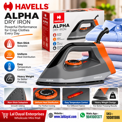Havells Alpha Heavy Weight Dry Iron with Non-Stick Soleplate