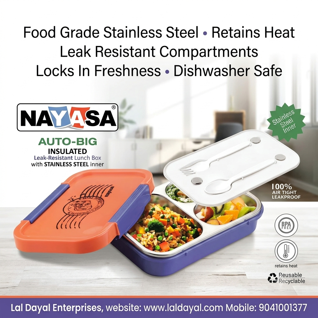 Nayasa Auto-Big Insulated Steel Lunch Box with Spoon & Fork