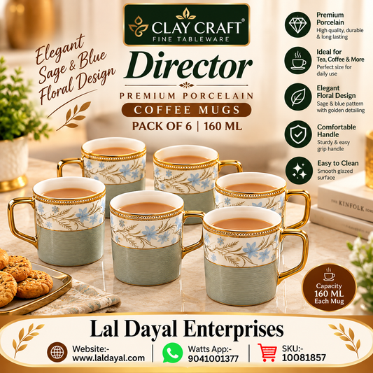 Clay Craft E-651 Director Porcelain Coffee Mugs, Sage & Blue (Set of 6)