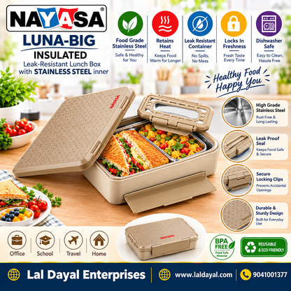 Nayasa Luna Big Insulated Steel Lunch Box with Small Dabbi