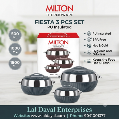 Milton Fiesta Thermoware PU Insulated Casserole Set of 3 (500ml, 1000ml, 1500ml)
