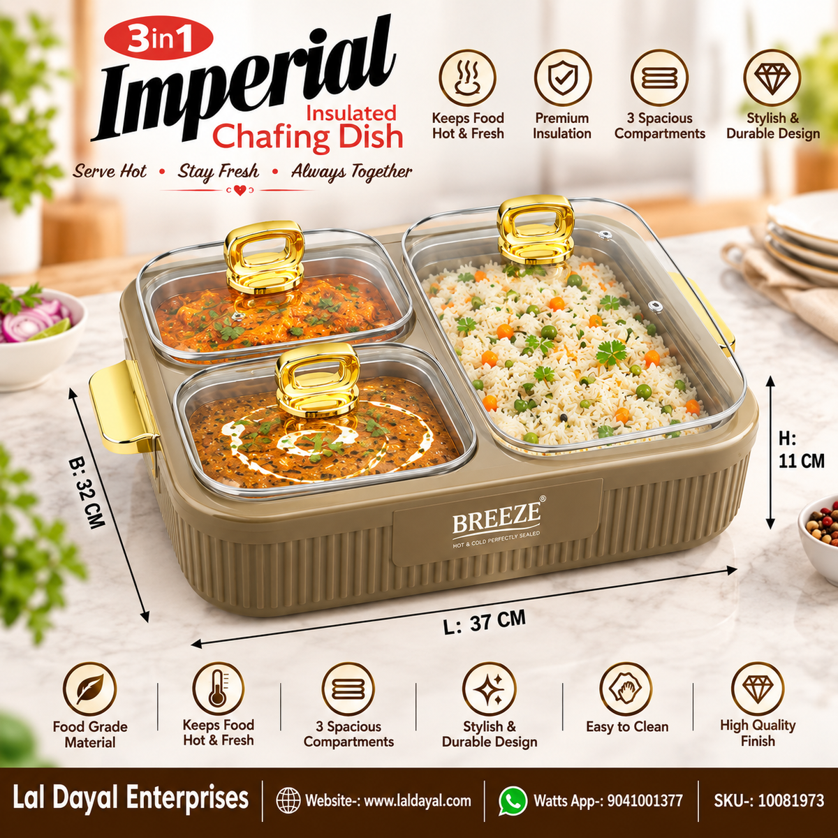 Breeze Imperial 3-in-1 Insulated Chafing Dish