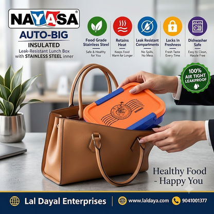 Nayasa Auto-Big Insulated Steel Lunch Box with Spoon & Fork