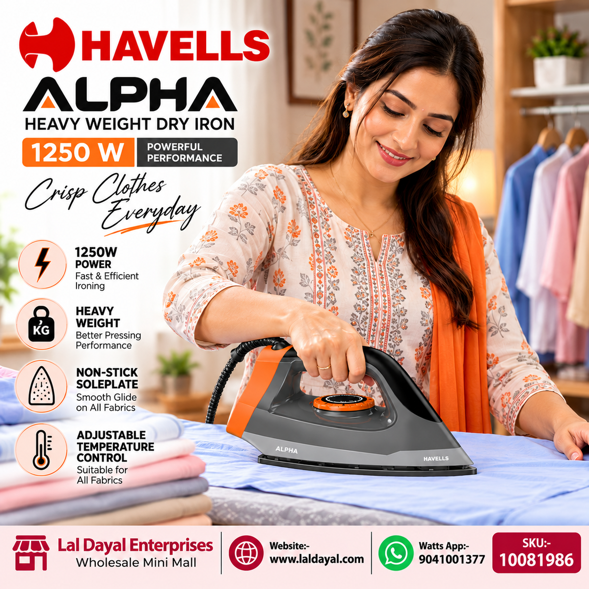 Havells Alpha Heavy Weight Dry Iron with Non-Stick Soleplate