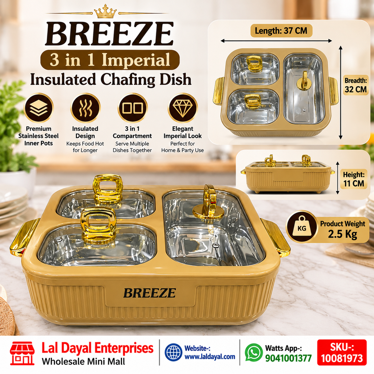 Breeze Imperial 3-in-1 Insulated Chafing Dish
