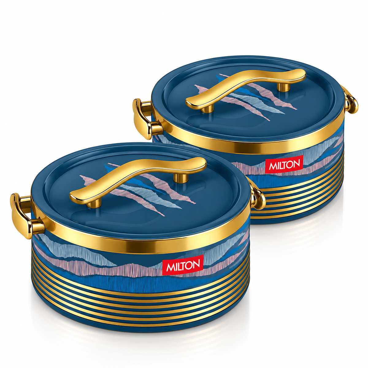 Milton Insignia Insulated Casserole Set of 2, 1500 ml Each, Royal Blue & Gold