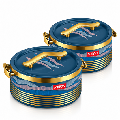 Milton Insignia Insulated Casserole Set of 2, 1500 ml Each, Royal Blue & Gold