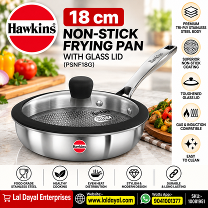 Hawkins 18 cm Non-Stick Frying Pan with Glass Lid (PSNF18G)
