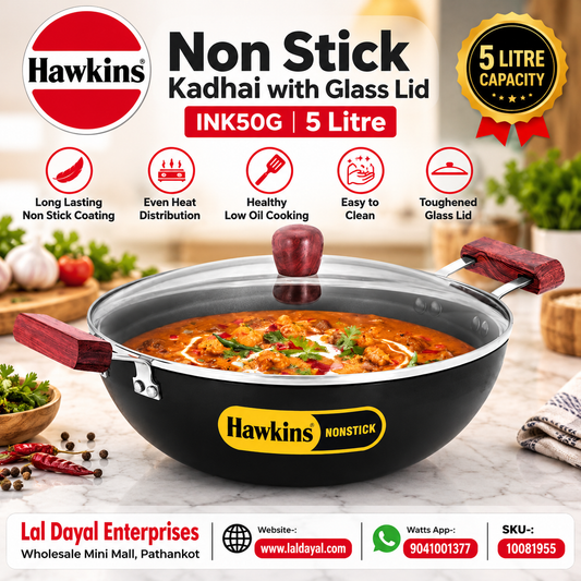 Hawkins Futura 5L Nonstick Deep Kadhai with Glass Lid (INK50G)