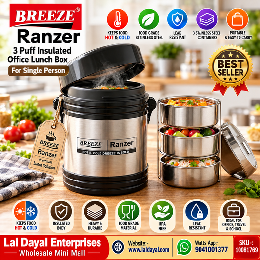 BREEZE Ranzer Insulated Lunch Box with 3 Stainless Steel Containers