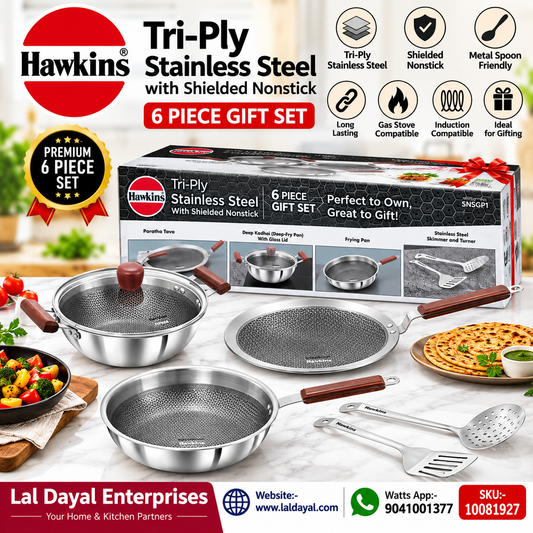 Hawkins Tri-Ply Stainless Steel Cookware Gift Set (6-Piece, SNSGP1) – Shielded Nonstick