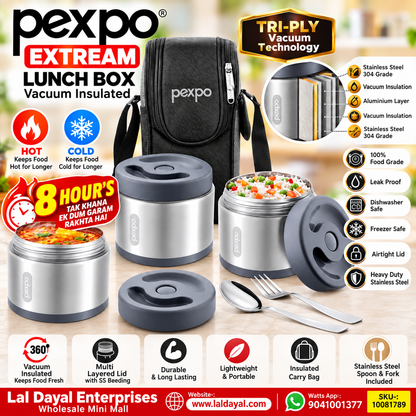 Pexpo Extreme Vacuum Insulated Lunch Box – 3 Containers with Bag