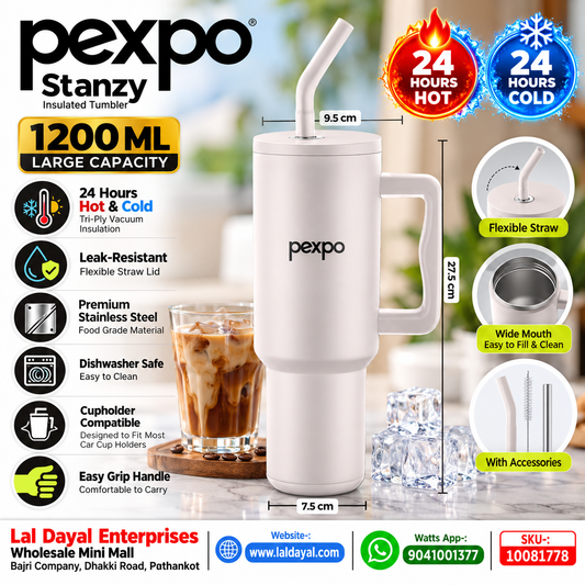 Pexpo Stanzy 1200ml Insulated Tumbler with Straw & Handle