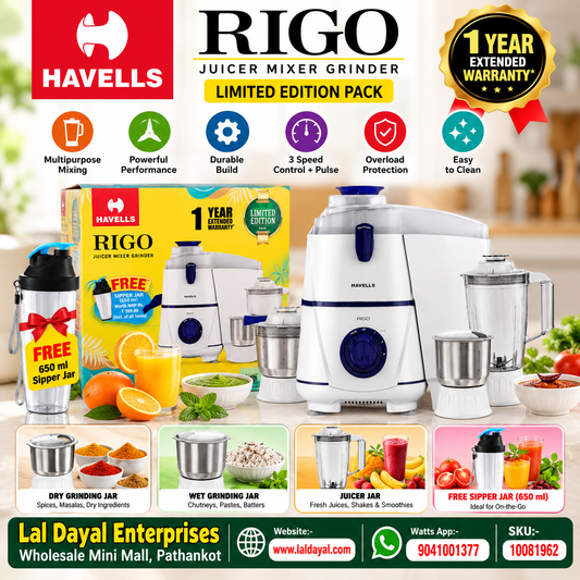 Havells Rigo Juicer Mixer Grinder with Free 650ml Sipper Jar