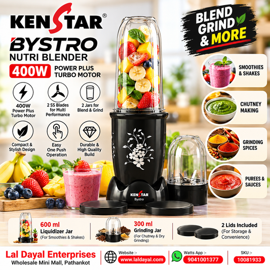 Kenstar Bystro 400W Nutri Blender with 2 Jars (Black)